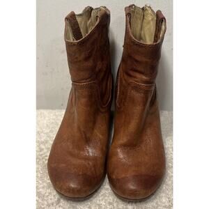 FRYE Carson Wedge Bootie Women's 6 M Brown Leather Western Ankle Boot Zip